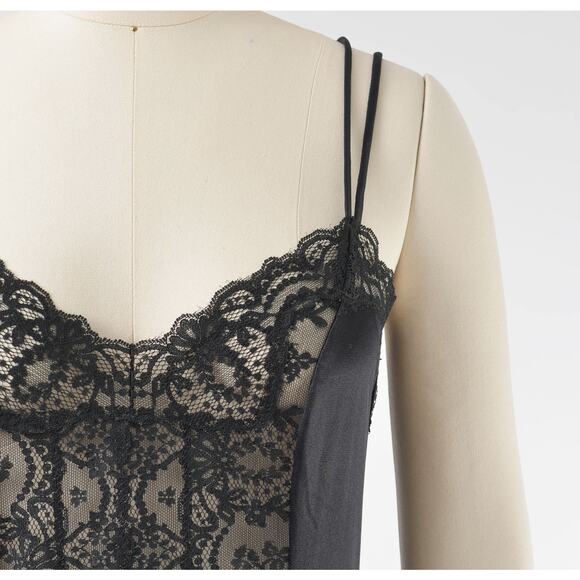 Vintage 80s Black Slip Sheer Lace Long Maxi Length Lingerie Dress M L - Picture 3 of 8